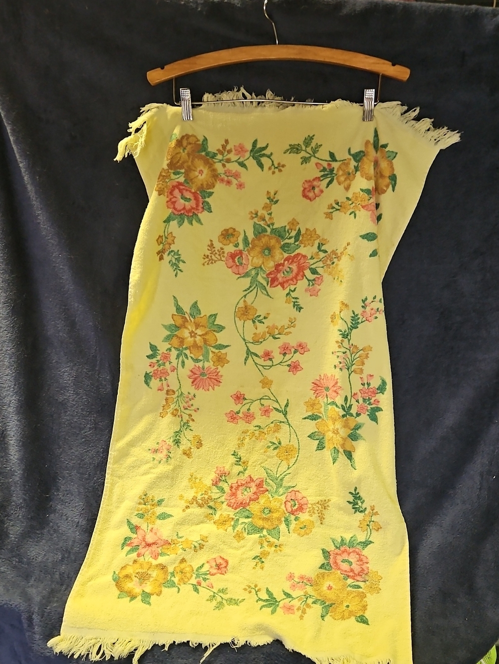 Vintage Yellow Floral Fringe Towel As Is